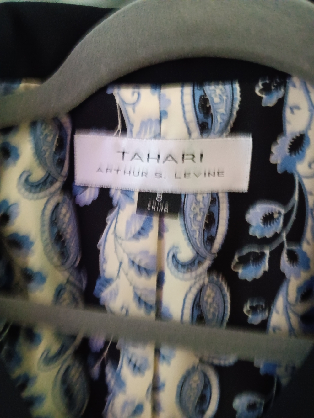Tahari Black Blazer with Blue Paisley Lining